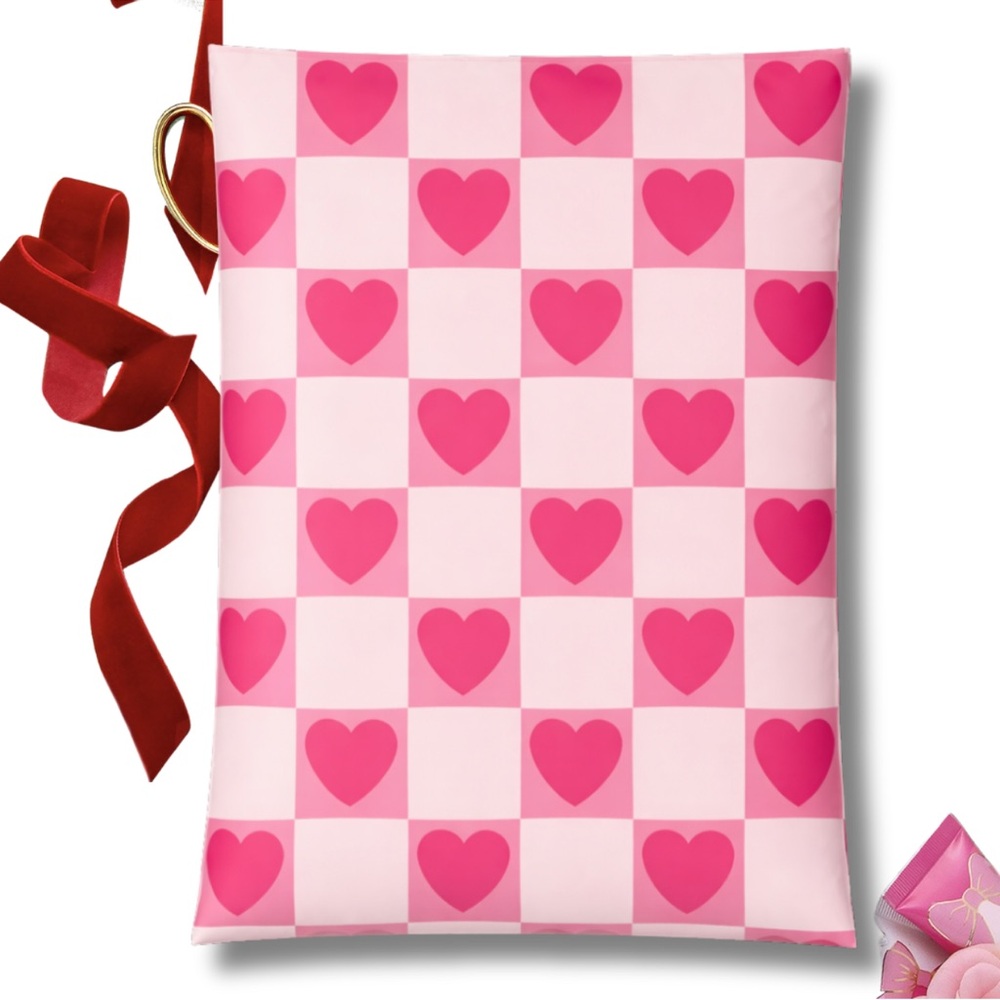 15 Pink Heart Checkered Jumbo Poly Mailers